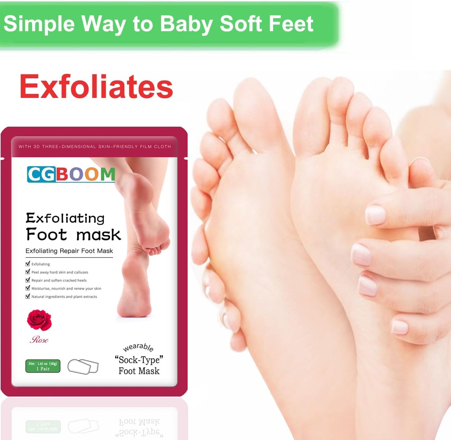 HOKIAMCN Foot Mask 5 Packs, Foot Peel Mask Callus Remover, Exfoliating Peeling Calluses Dead Skin, Callus Remover Foot Mask, Baby Soft Smooth Touch Feet-Men Women Exfoliating Foot Mask (Rose)