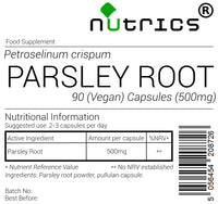 Nutrics® 500mg Parsley Root x 90 V Capsules (1 Month Supply) x Suitable for Vegan Vegetarian Halal & Kosher Diet