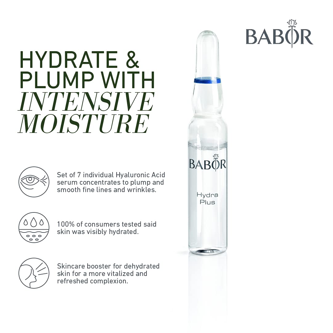 BABOR Hydra Plus Ampoule Serum Concentrates | Intensive Moisture, Anti-Aging, and Restorative | Prebiotics, Probiotics, and Hyaluronic Acid to Plump and Revitalize Dry Skin | 7 Days to Vitalized Skin