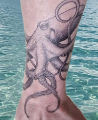 Matching Octopus Wrap Temporary Tattoo – Large 16x14cm + Small 8cm Realistic Tentacle Design for Hand & Arm – by Inkwear