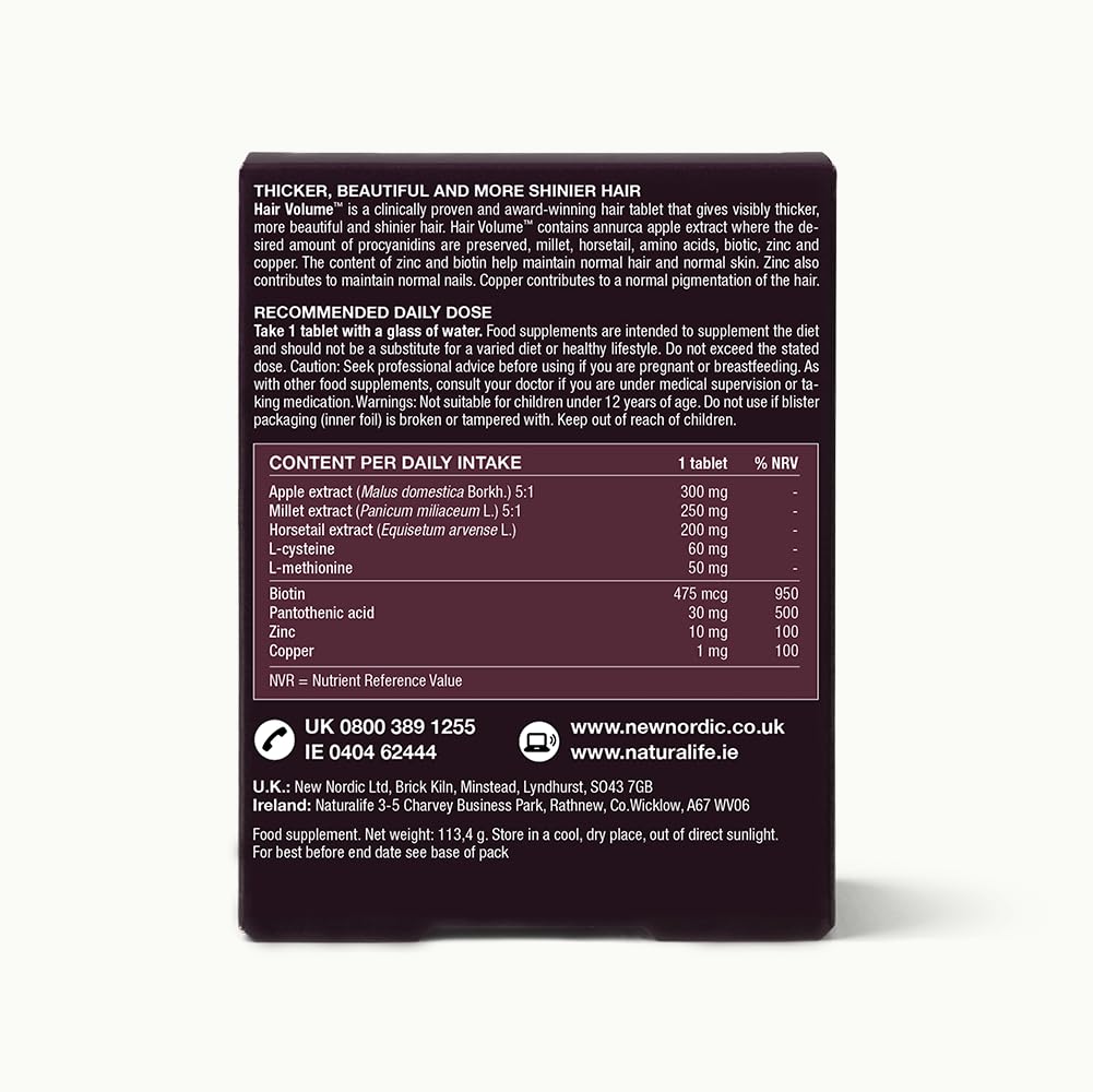 New Nordic Ltd New Nordic Hair Volume Menopause, Supports Healthy Growth, Extra Strength 3000mcg Biotin, Vitamins B6 & B12, 30 Tablets
