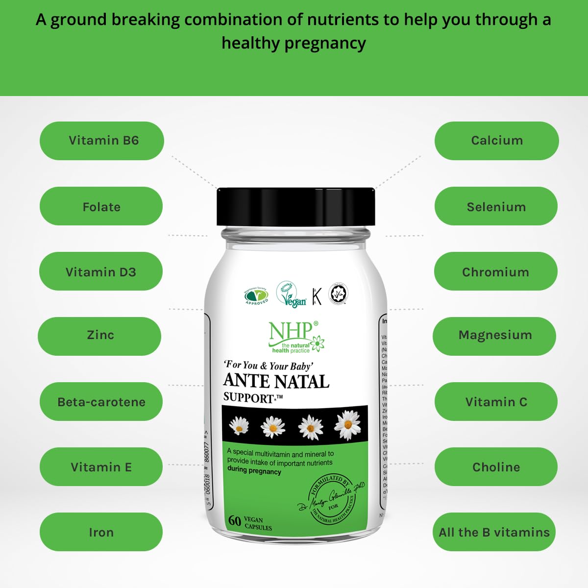 NHP The Natural Health Practice Natural Health Practice Ante Natal Support (60 Capsules) Multivitamin & Minerals for Healthy Pregnancy