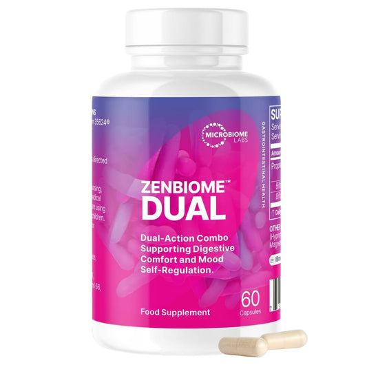 Microbiome Labs ZenBiome Dual – Clinically Studied Bifidobacterium longum 1714™ & 35624® Probiotic Supplement – Supports Gut-Brain Axis, Digestive Comfort & Wellbeing - Shelf-Stable, 60 Capsules