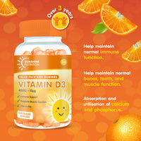 Kids Vitamin D Gummies by Sunshine Nutrition - Vitamin D3 400IU Orange Flavour Gummy (180 Count)