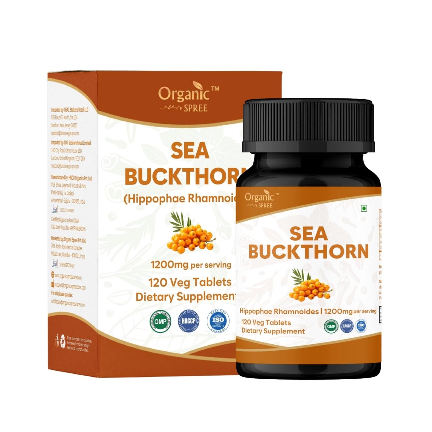 ORGANIC SPREE Sea Buckthorn 120 Tablets - Omega 7, Skin & Immune Support* - 120tab