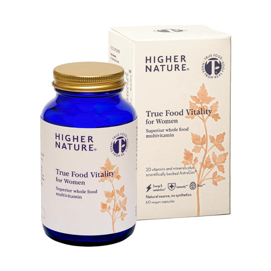 HIGHER NATURE Higher Nature - True Food Vitality for Women - Whole Food Multivitamin for Women - 20 Vitamins & Minerals Including Vitamin C, D, K, B12, and Zinc - Vegan - One Month Supply - 60 Capsules