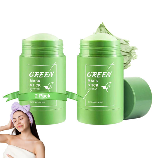 ISBEAUSOLS 2Pcs Green Tea Mask Stick & 1Pcs Hair Band-Blackhead Remover & Deep Cleansing Clay Mask with Green Tea Extract-Mothers Day Gift-For Oily & Sensitive Skin-Hydrating Pore Remover-Antioxidant Facial Care