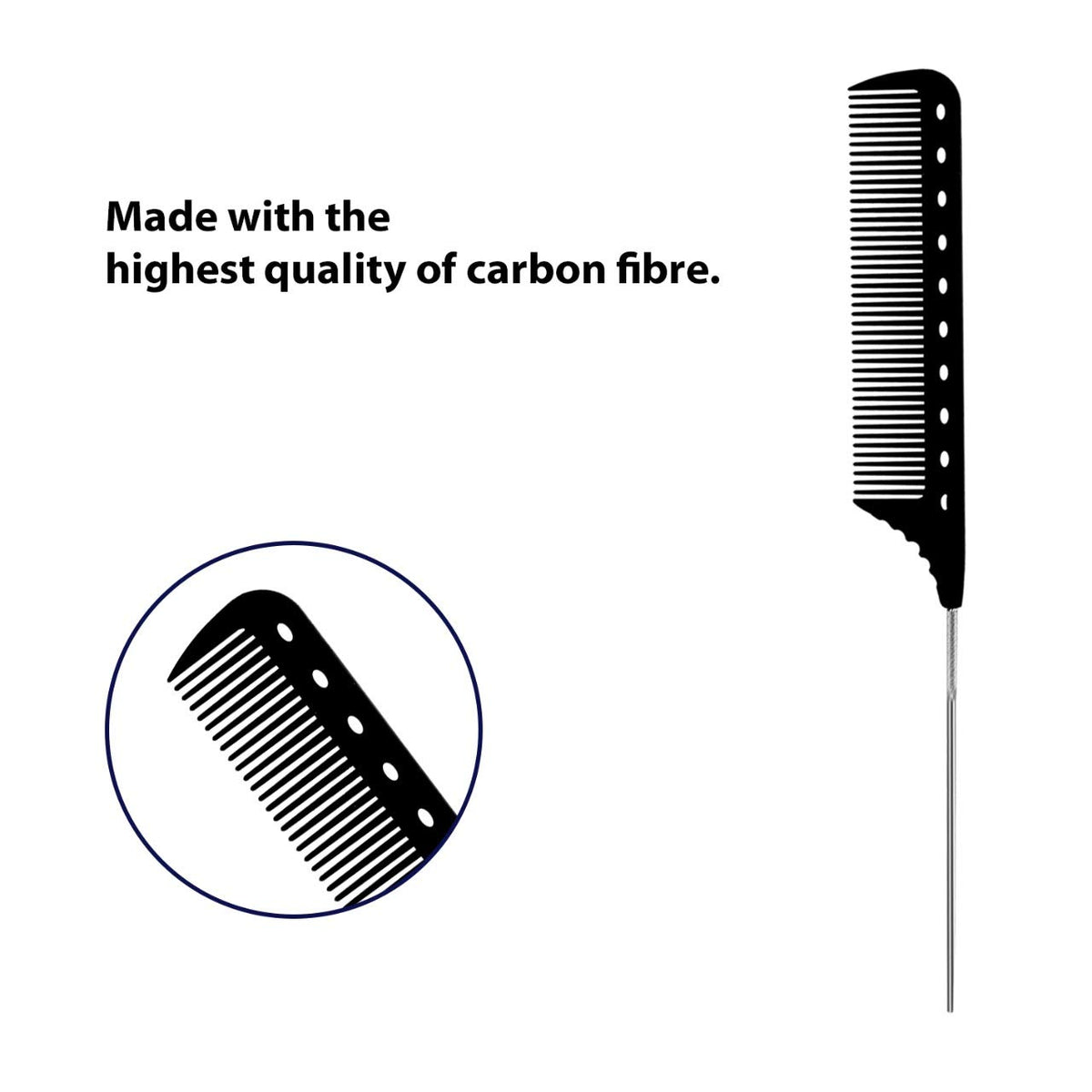 Majestik+ Measure & Style: Innovative Tail-Pin Hair Comb with Built-in Scale - Professional Carbon Fiber, High Heat Resistant (230°C), Strong, Durable, and Fine-Toothed in Stylish Black