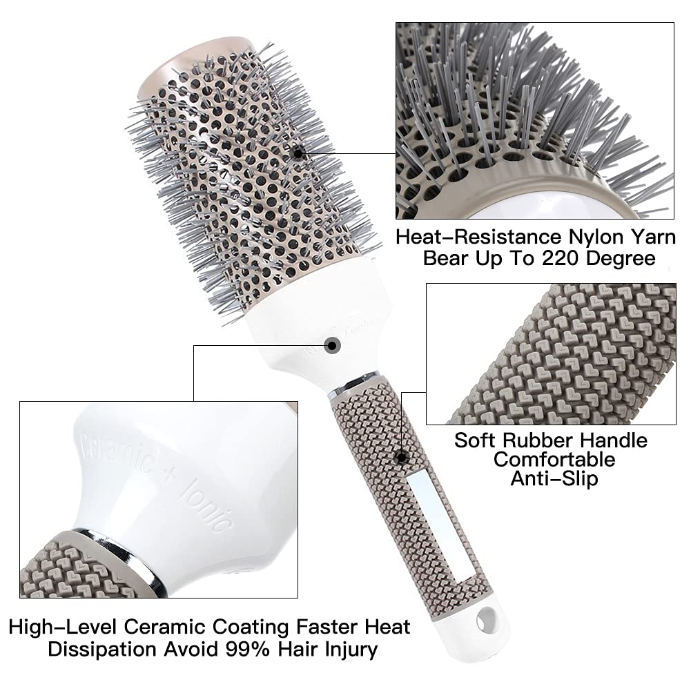 Aozzy 5pcs Ceramic Lonic Round Hair Brush Set for Blow Drying, Curling, Professional Salon Styling Brush Set, Barrel Hairdressing Brushes Sets, Hair Drying Brush Round Set (25mm 32mm 45mm 53mm）