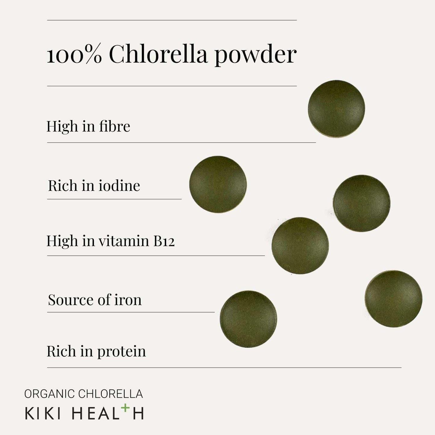 KIKI HEALTH KIKI Health Organic Chlorella Tablets | 100% Organic Chlorella - Digestive, Immune, & Brain Health | Natural Source of Vegan Protein & Vitamins | Superfood for Detox Support, 200 Tablets (500mg)
