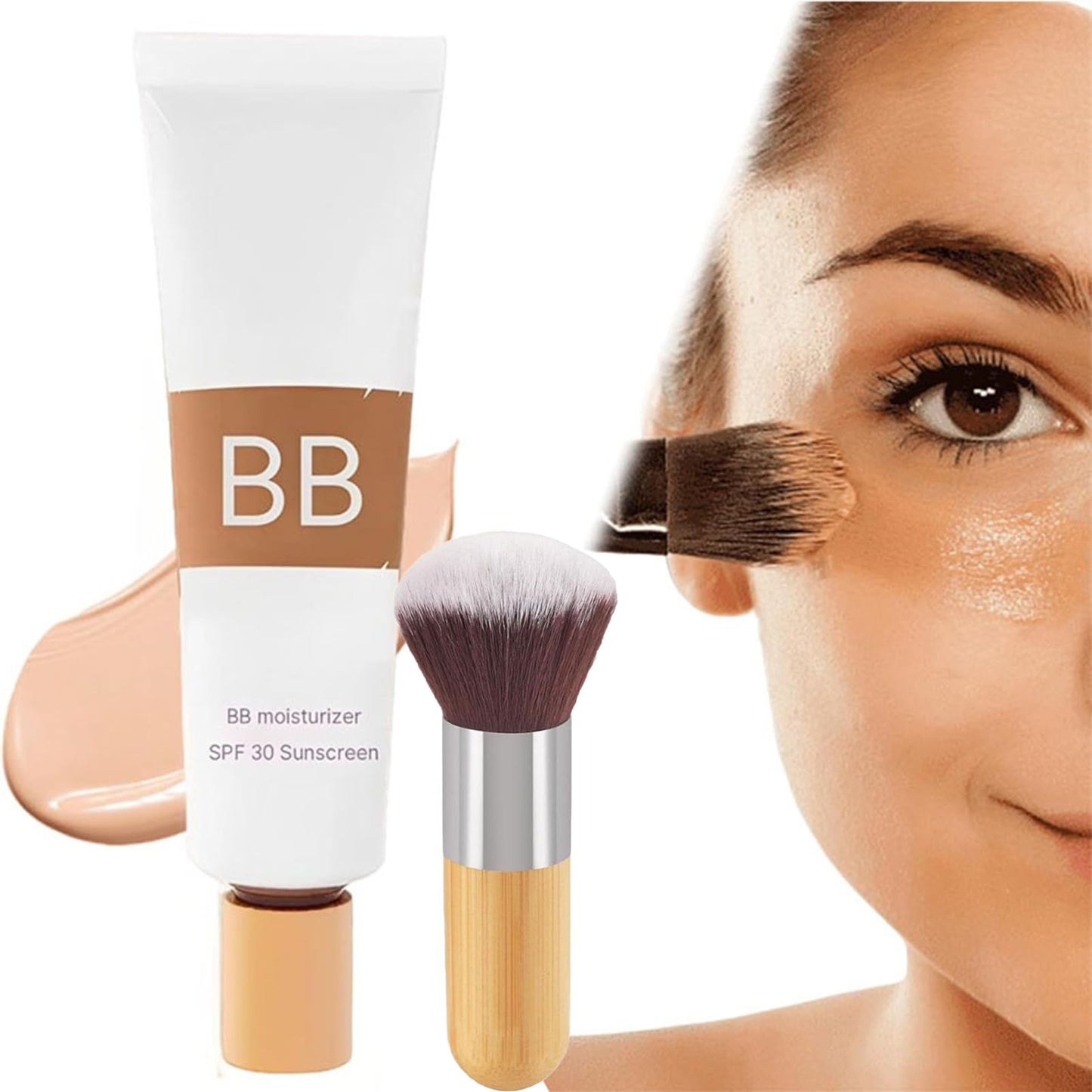 SHEBEEDO 2Pcs BB Blur Tinted Moisturizer with Brush, BB Cream Tinted Moisturiser, BB Tinted Moisturiser Spf30+, BB Cream Tinted Moisturizer with Broad Medium Spectrum，Hydrates & Smooths Your Skin(Natural)