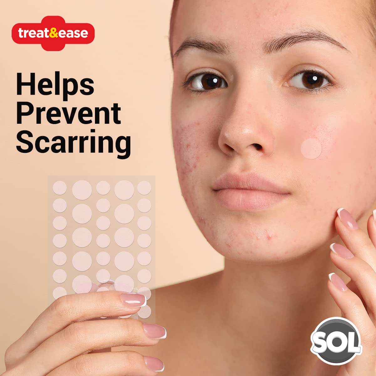 36pk Spot & Cold Sore Patches | 12pcs 8mm & 24pcs 12mm Skin Care Pimple Patches | Acne Patch Hydrocolloid Patches | Face Care Spot Patches | Pimple Patch Acne Patches Hydrocolloid Patch + SOL Sticker