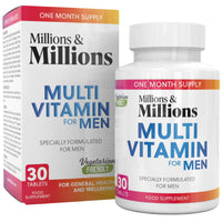 Millions & Millions Multivitamin & Minerals Supplement for Men - 30 Easy to Swallow Tablets - General Health and Wellbeing Support - Vegetarian Friendly - 1 Month Supply