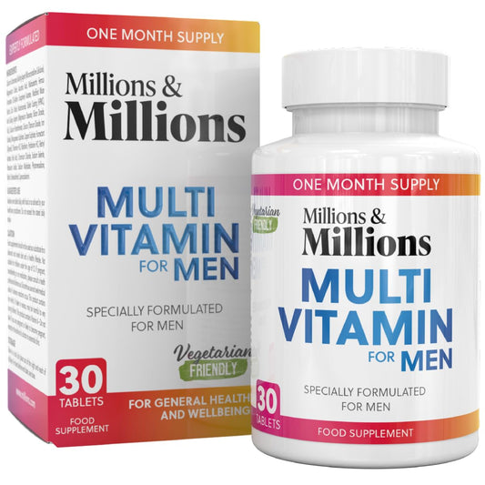 Millions & Millions Multivitamin & Minerals Supplement for Men - 30 Easy to Swallow Tablets - General Health and Wellbeing Support - Vegetarian Friendly - 1 Month Supply