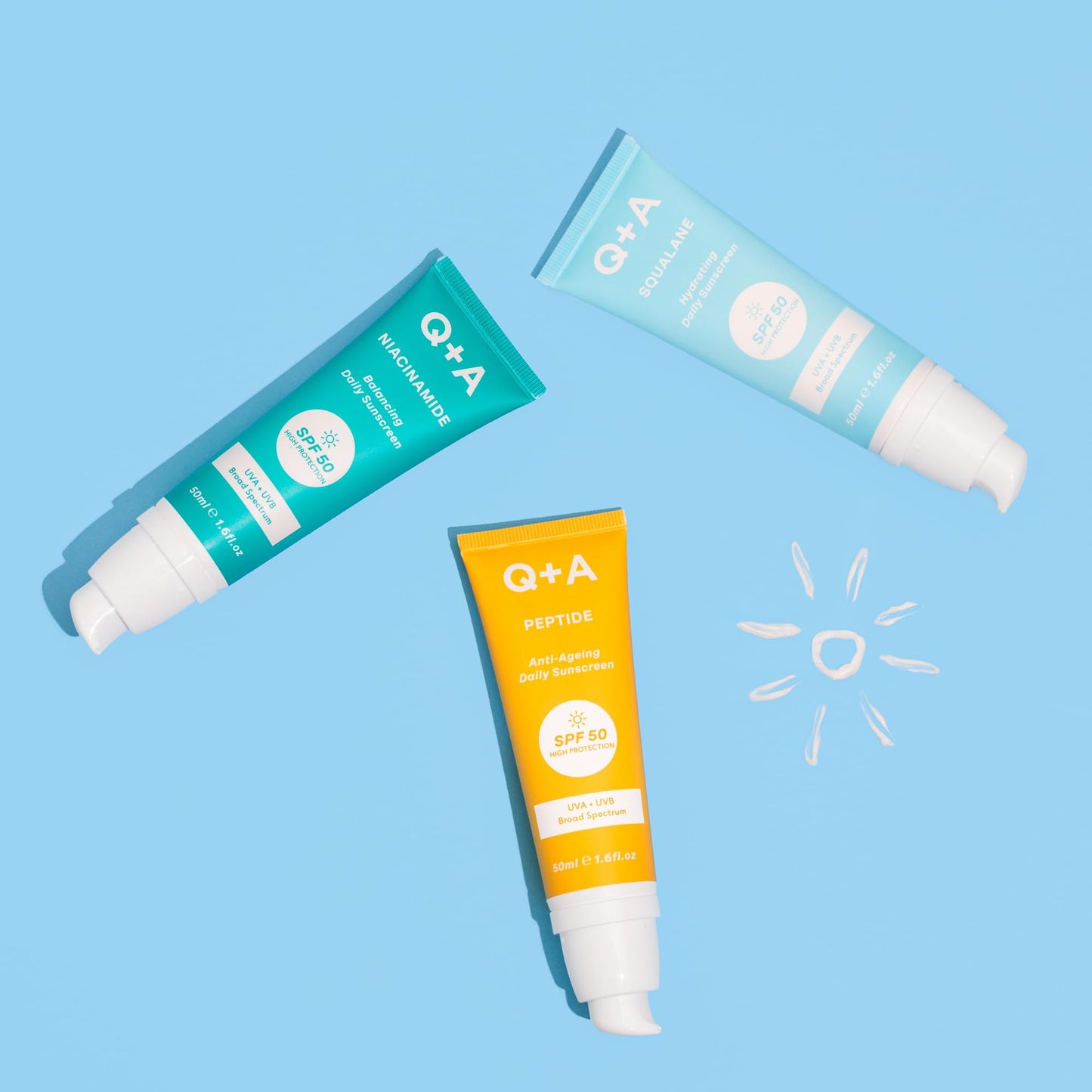 Q+A Peptide Anti-Ageing Daily Sunscreen SPF 50: Lightweight, Non-Sticky, Broad-Spectrum UVA/UVB, Collagen-Boosting, Hydrating, Radiance-Enhancing, 95% Natural, Vegan, Facial SPF, 50ml