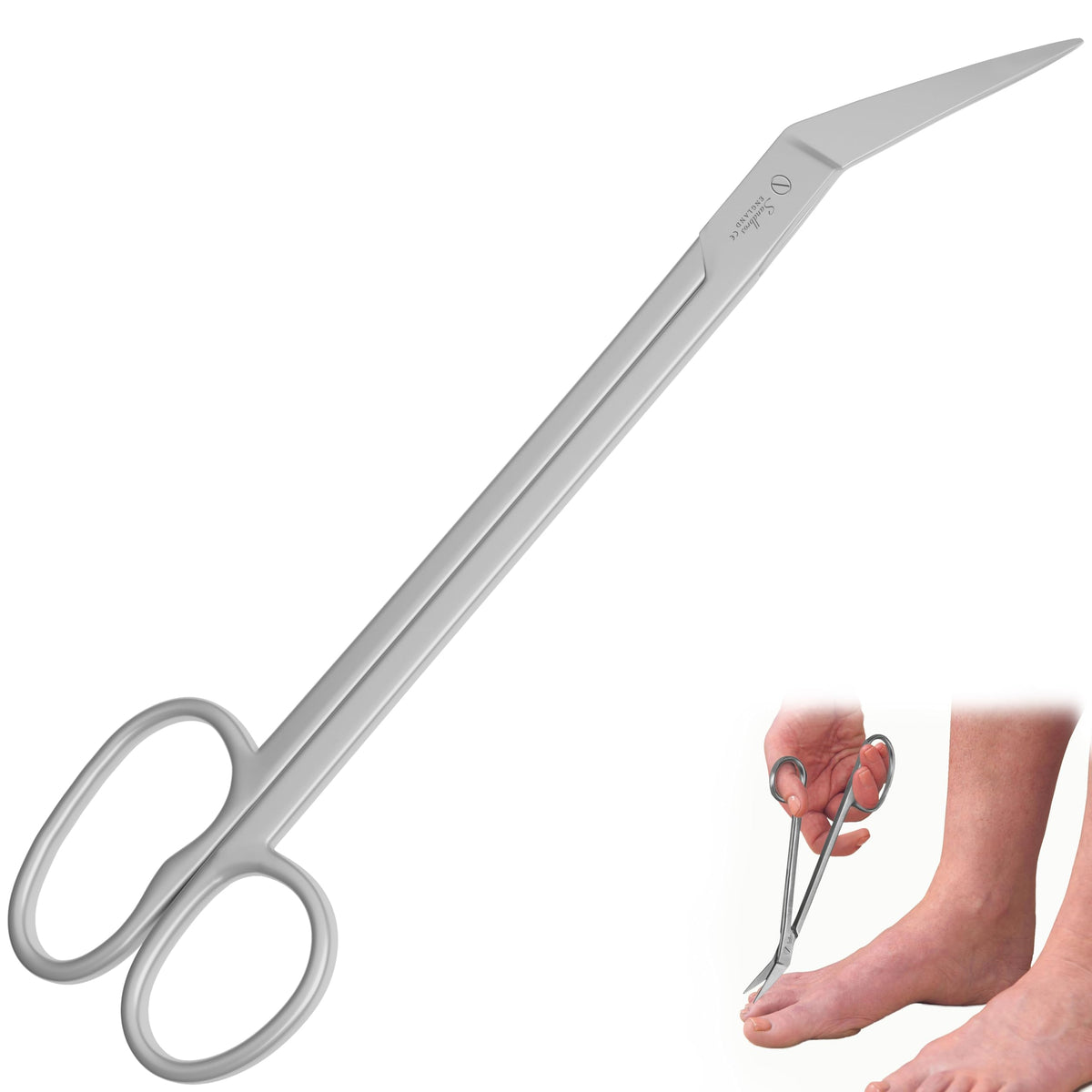 Sandbros Long Handled Toenail Clippers for Thick Nails, 19cm Angled Tip Long Handled Nail Scissors for Toenails, Heavy Duty Long Handled Toenail Scissors for Thick Nails, Podiatry Tools for Elderly, Back Pain