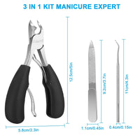 Azymi Toe Nail Clippers for Thick Nails, Heavy Duty Toenail Scissors Cutters Kit with Nail File & Nail Hook, Sharp Curved Blades- Wide Jaw Opening- Soft Handle