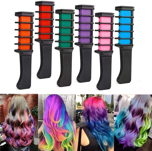 Hair Chalk Comb Set for Girls Kids, Temporary Bright Safe & Non-Toxic Hair Color Washable Dye for Girls Gifts for Birthday Parties KK's (6 Colours)
