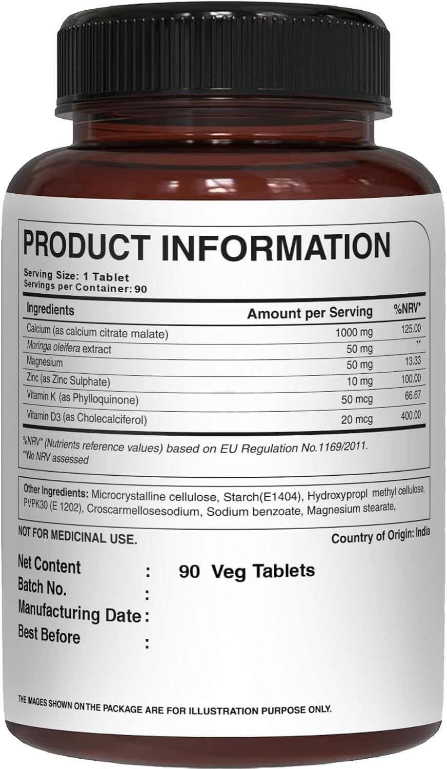 PURE NUTRITION NATURAL TREASURES Pure Nutrition Ultra Calcium 1000mg with VIT D3 + K2 | 90 Tab | Highly absorbable Calcium Supplement with Calcium Citrate Malate, VIT D3, K2 (90 Count (Pack of 3))