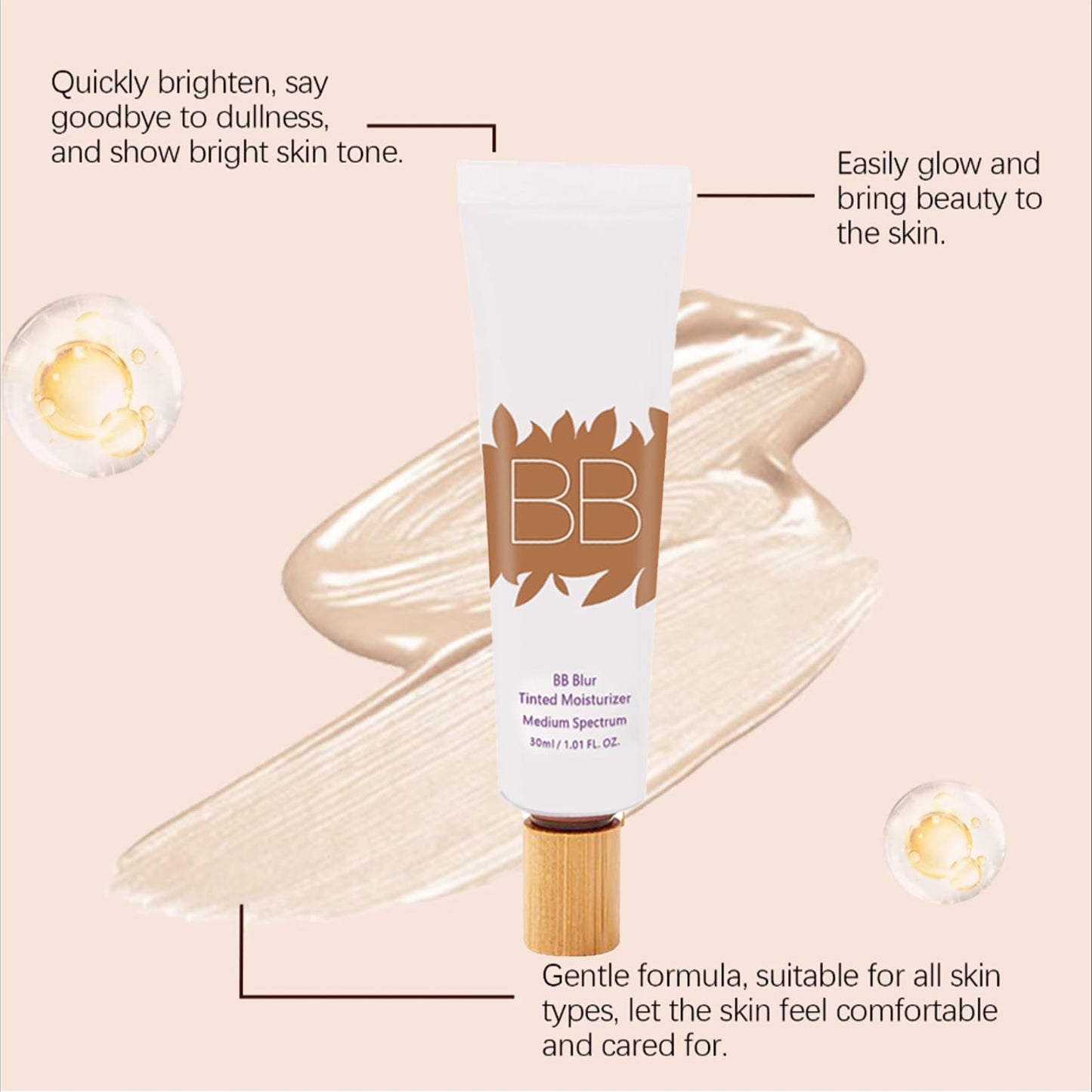 SHEBEEDO BB Blur Tinted Moisturizer with Brush, BB Cream Tinted Moisturiser, BB Tinted Moisturiser Spf30+, Hydrates & Smooths Your Skin，BB Cream Tinted Moisturizer with Broad Medium Spectrum(Natural)