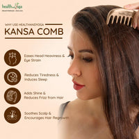 HEALTHANDYOGA HealthAndYoga Kansa Comb - Ayurvedic Healing Bronze Metal Hair Care Accessory - Detox Head Massage - Smoothens, Clears Dandruff, Tones Scalp, Revitalises Roots,Boosts Regrowth, Relaxes