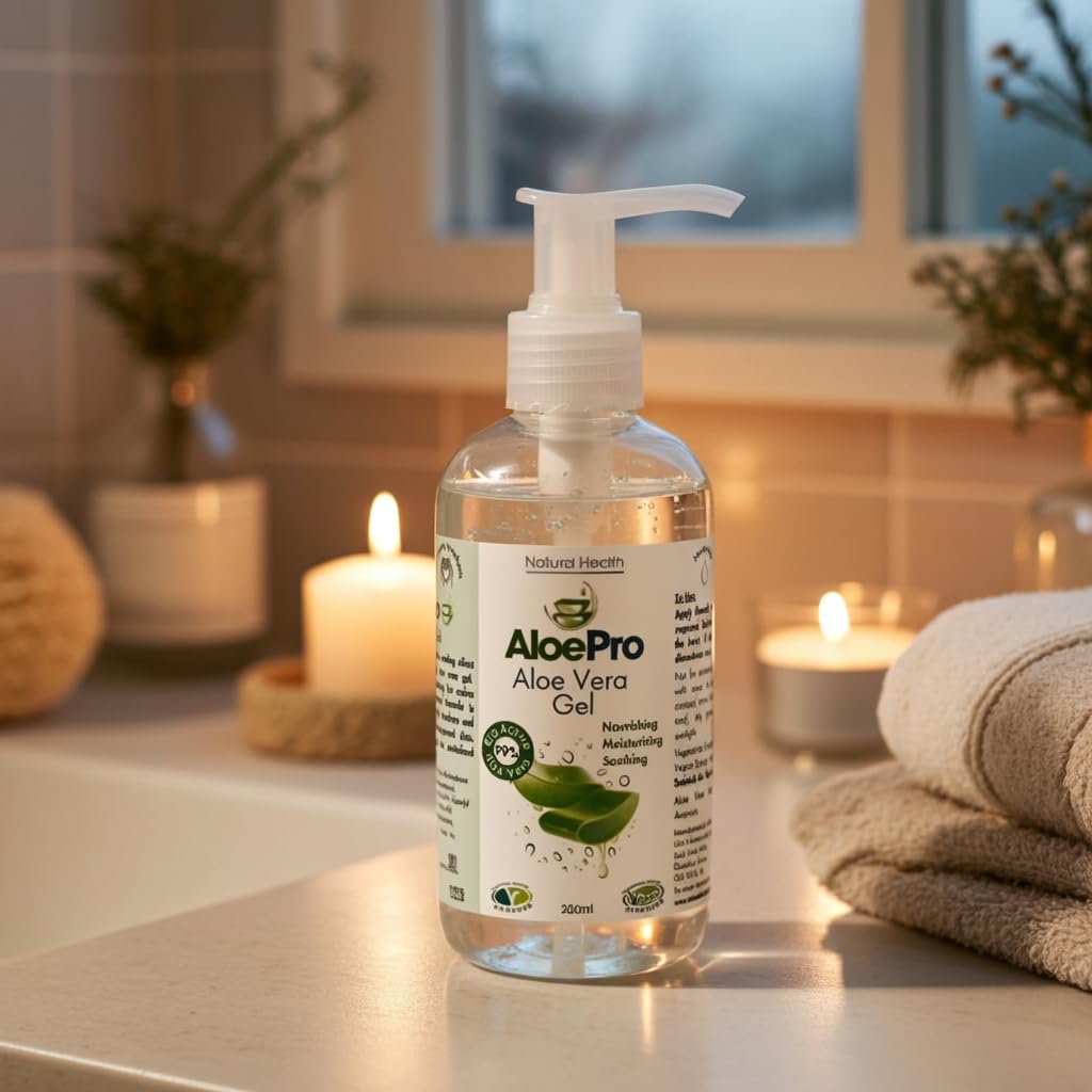 AloePro Aloe Pro Pure Vegan Aloe Vera Gel 200ml – Natural Aftersun, Cooling, Moisturising & Soothing | Cruelty Free | For Skin & Hair | Bug Bites, Minor Burns, Dermaplaning, Post-Laser Care
