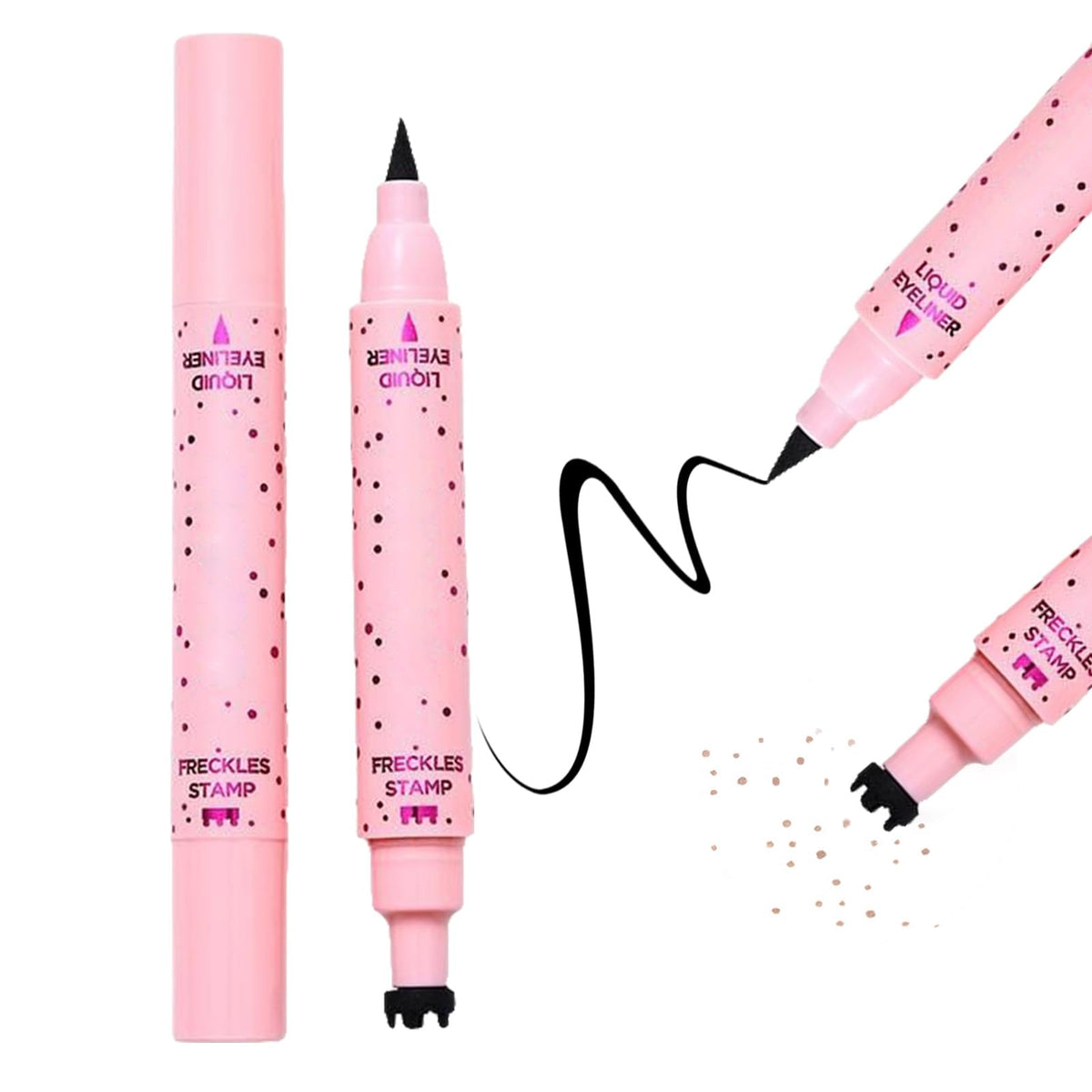 ZoeyShine 2 in 1 Freckle Stamp and Black Liquid Eyeliner, Waterproof Natural Lifelike Makeup, Long Lasting Soft Spot Pen Glitter Fake Freckle Stamp and Eyeliner Pencil (# LIGHT)
