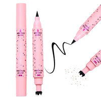 ZoeyShine 2 in 1 Freckle Stamp and Black Liquid Eyeliner, Waterproof Natural Lifelike Makeup, Long Lasting Soft Spot Pen Glitter Fake Freckle Stamp and Eyeliner Pencil (# LIGHT)