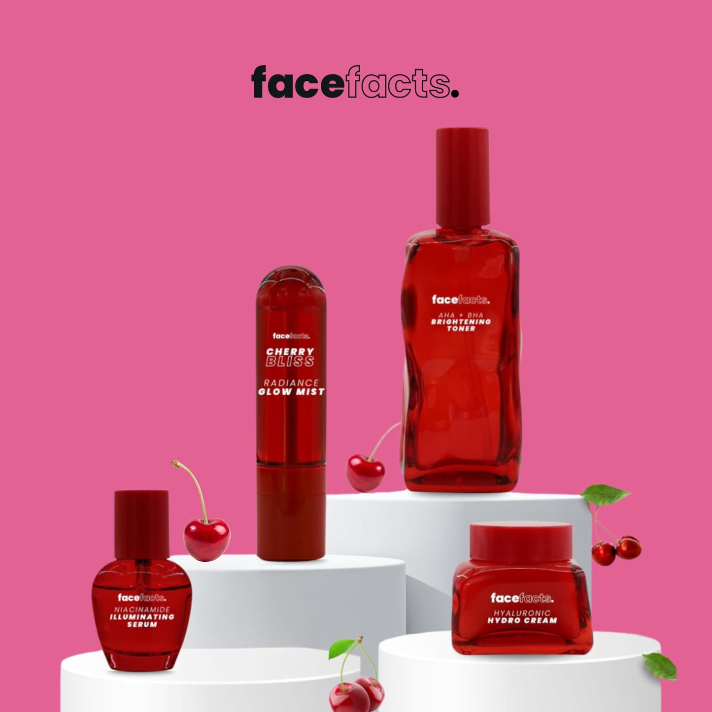 Face Facts Cherry Bliss - AHA & BHA Brightening Toner, smooths Texture and hydrates. Infused with Botanical and Fruity extracts, refines Skin Texture Leaving You with a Luminous Complexion. 140ml