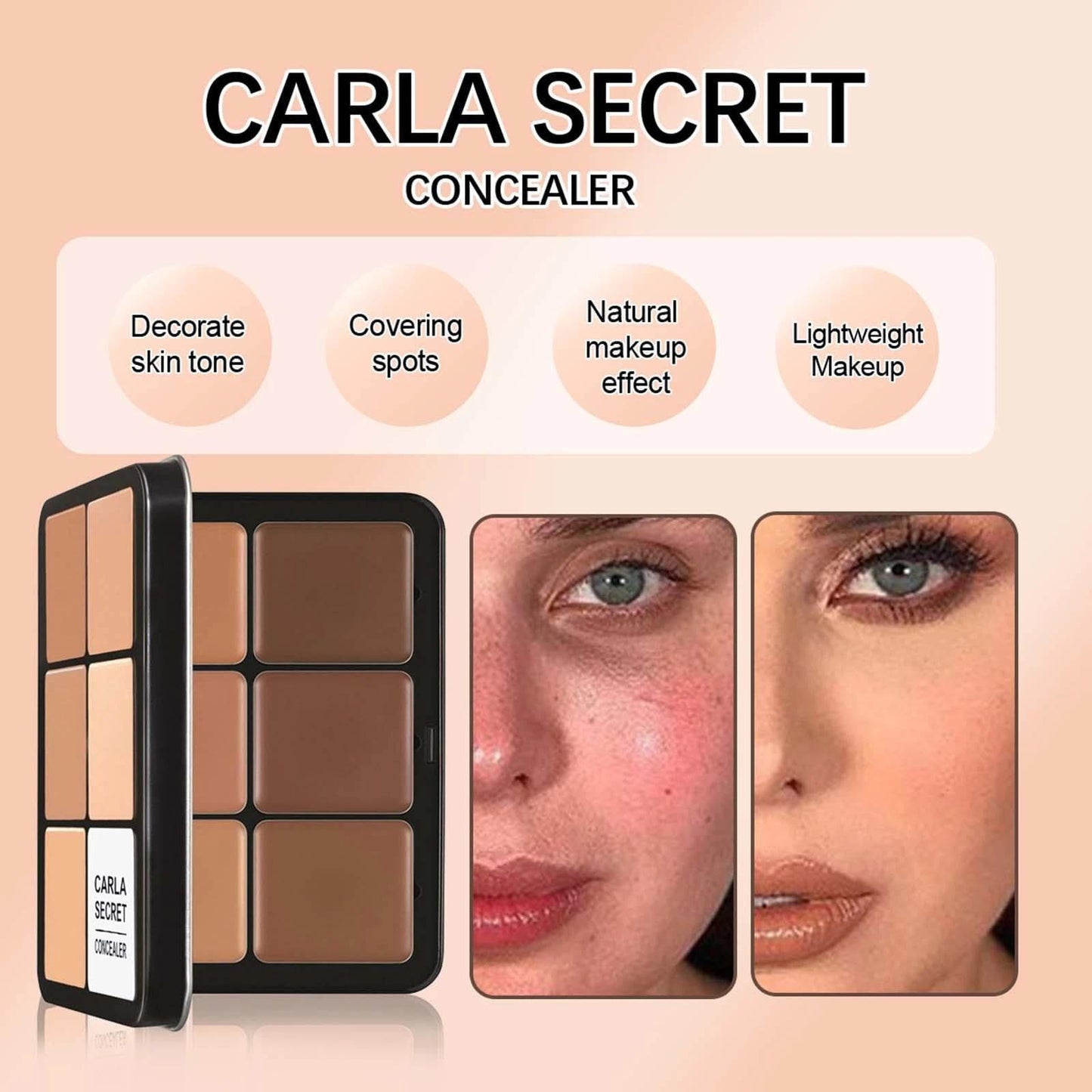Carla's Secret Makeup Concealer Palette - 12 Color Face Blush Palette for Long-Wearing Coverage. Natural-Looking, Skin-Friendly Formula that Brightens Skin