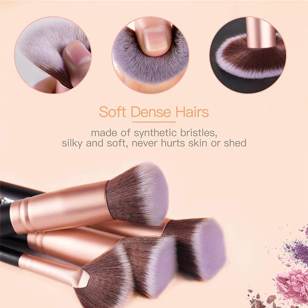 AMMIY Lospu HY Makeup Brushes Sets 18-Piece Rose Golden Premium Synthetic Wood Handle Face and Eye Make-up Brushes for Foundation, Powder, Concealers, Blush, and Eyeshadow