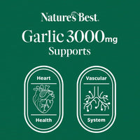 NATURE'S BEST Nature's Best Garlic Tablets 3000mg - High Strength & Rich in Allicin - Taste Controlled & Odthisless - Equivalent to 3000mg of Fresh Garlic - UK Made - 180 Tablets (6 Months' Supply)