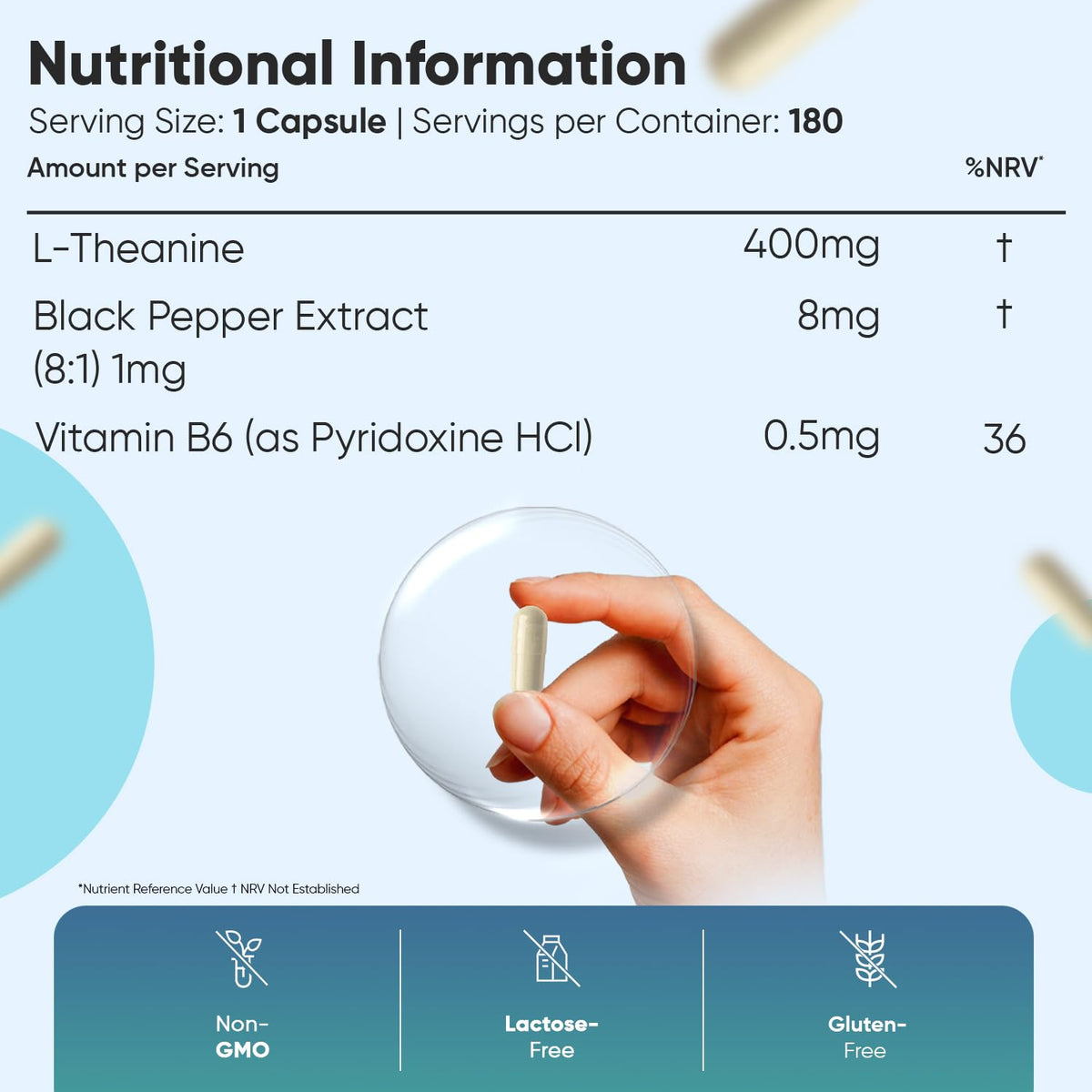 WeightWorld L-Theanine 408mg - 180 Capsules - 6 Months Supply | with Vitamin B6 & Black Pepper | 1 Capsule per Day | Vegan, Gluten-Free & Non-GMO - L Theanine Supplement for Men & Women - Made in Europe