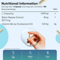 WeightWorld L-Theanine 408mg - 180 Capsules - 6 Months Supply | with Vitamin B6 & Black Pepper | 1 Capsule per Day | Vegan, Gluten-Free & Non-GMO - L Theanine Supplement for Men & Women - Made in Europe