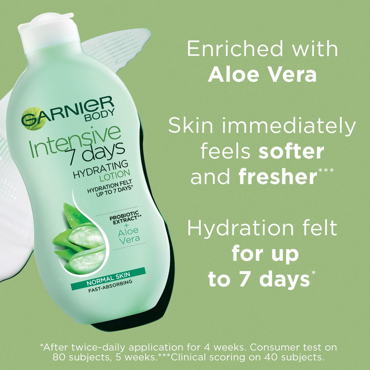 Garnier Intensive 7 Days Aloe Vera & Probiotic Extract Body Lotion 250ml, Hydrating and Refreshing Moisturiser, Up to 7 Days Hydration, For Normal Skin, Fast Absorbing & Non Greasy