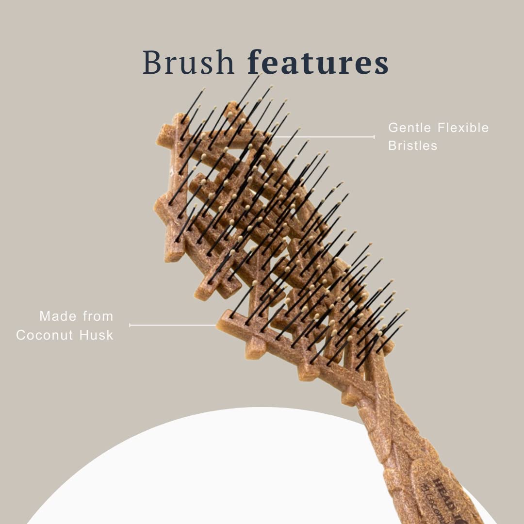Head Jog 19 Coconut Brush - Detangling Hair Brush Made From Coconut Husk. Detangler Hairbrushes For Wet Or Dry Hair. Gentle and Flexible Detangle Hair Brush For Women and Men in Cream
