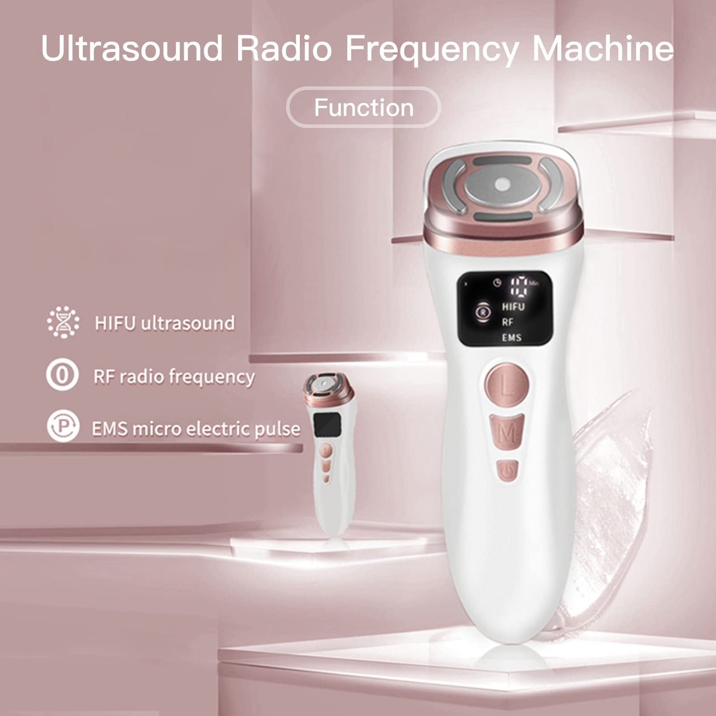Glomeve Hifu Machine for Face Portable Antiaging Mini Hifu Face Device Heated Up Pro 3 in 1 With HIFU RF EMS Facial Machine Women Neck Chin Eyes