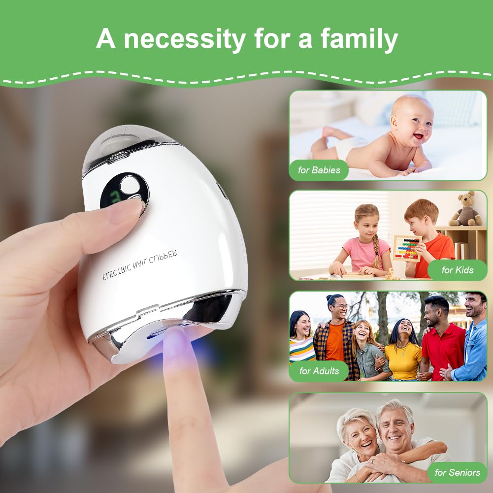 LOPHE Electric Nail Clipper, Double-Headed Cute Mango Shape Trimmer and Polisher 2-in-1 With LED Light Rechargeable Noiseless with Nail Cutting Storage Safe Nail Clipper for Baby, Kids, Elderly
