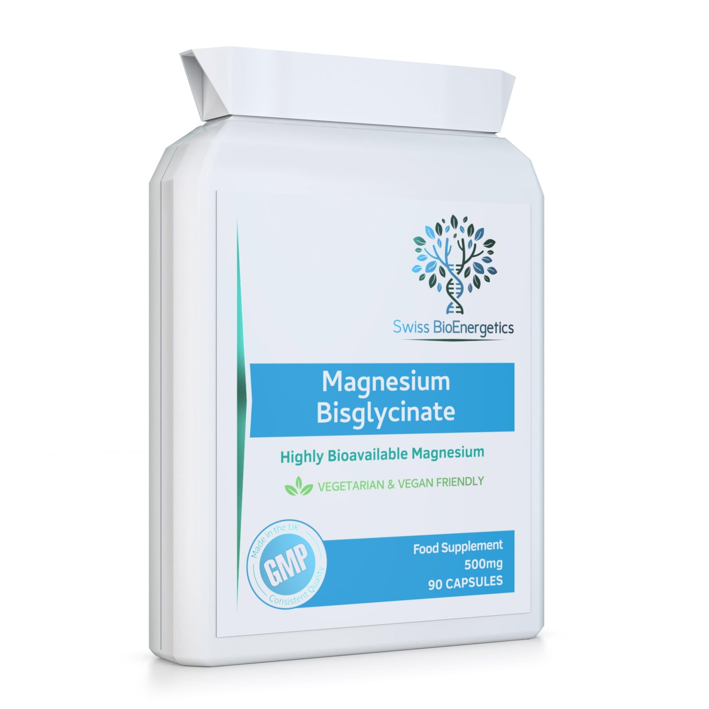 swiss bioenergetics Magnesium Bisglycinate (Glycinate) 500mg - 90 Highly Bioavailable, Maximum Absorption Capsules for Better Sleep, Muscle and Nerve Support Vegan & UK Made