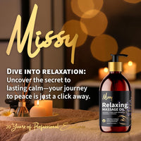 Just Missy Relaxing Massage Oil by Missy - Luxurious Soothing Blend Massage Oil for Date Night with Lavender, Chamomile, Ylang Ylang & Bergamot, Enriched with Vitamin E, Lightweight Grapeseed Oil Base