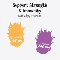 Nutriburst Kids Mighty Bones - Vitamin D3 + Calcium Chewable Vitamin - Healthy Bone Growth & Development - Vitamin D3 (25µg) + Calcium (240mg) - Vegan + Sugar Free - Strawberry Flavour - 30 Gummies