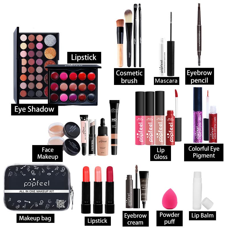 AFGSsm Make up set teenage girl, Makeup set girl teenager, Professional All-In-One make-up sets with cosmetic bag Include Eyeshadow Palette Lipstick Blush Foundation Concealer etc(27PCS)