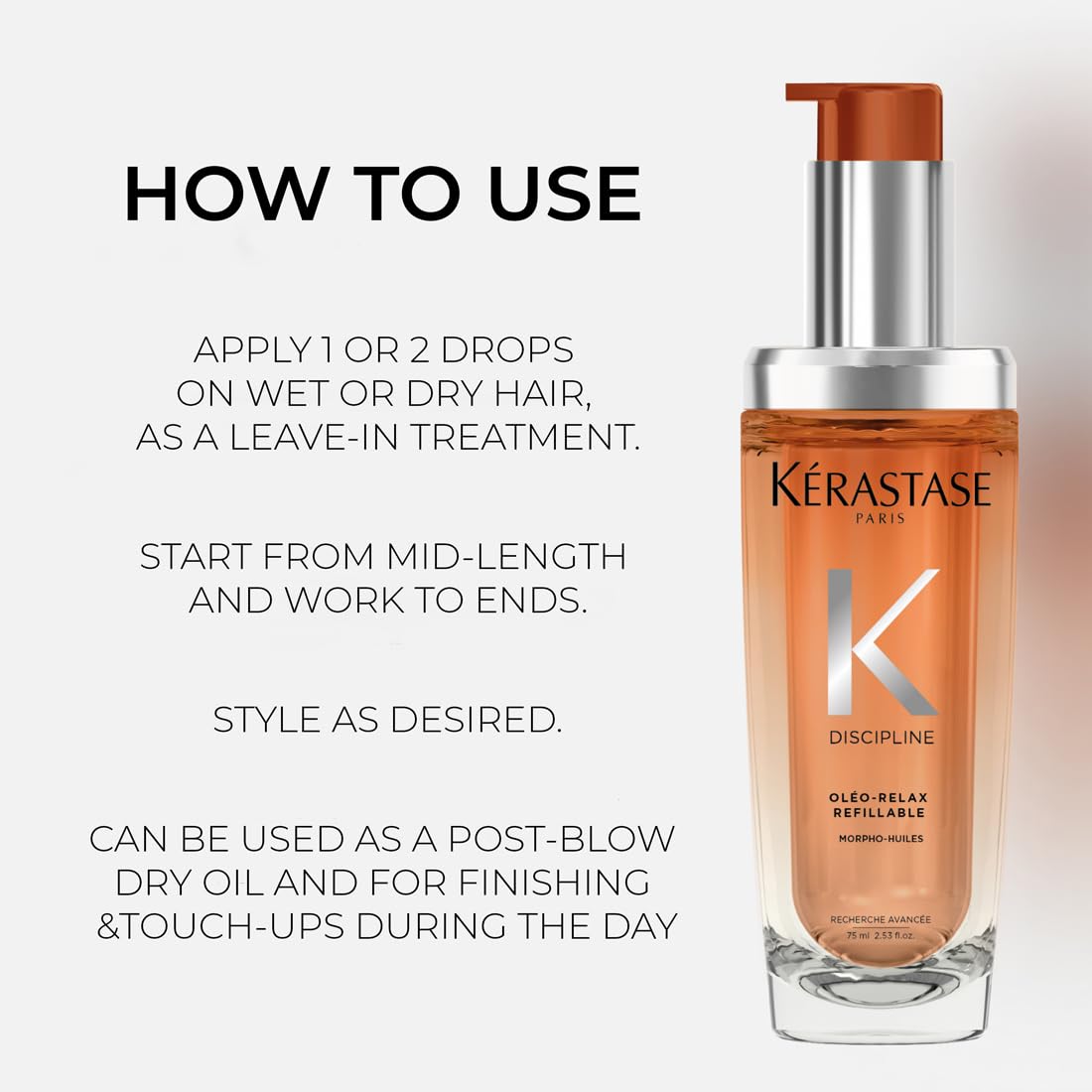 KERASTASE Kérastase Discipline, Daily Conditioning & Calming Hair Oil Treatment, For Dry & Frizz-prone Hair, Oléo-Relax Morpho Huile, Refill Capsule 75ml