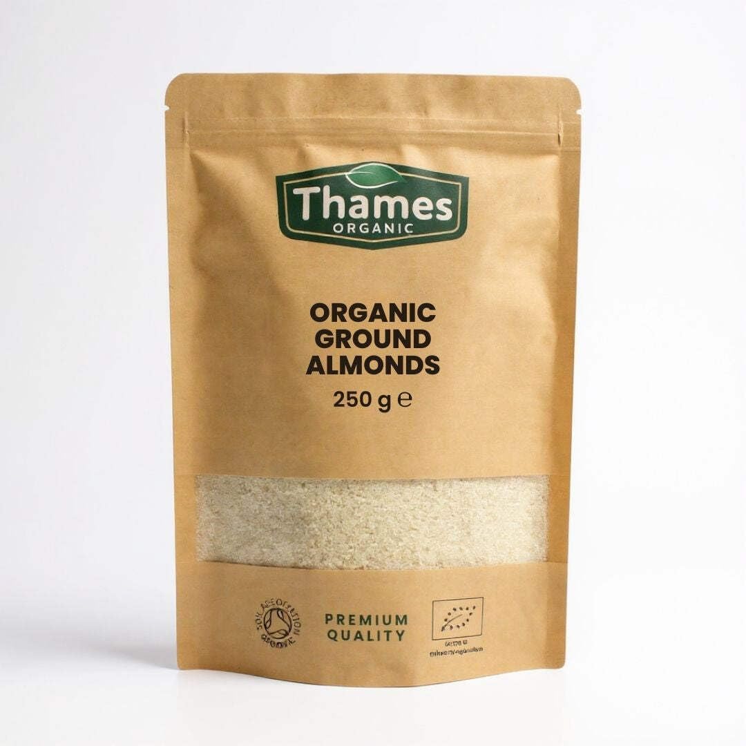 Organic Ground Almond- Raw, Unsalted, Non-GMO, No Additives, No Preservatives, Vegan - High in Protein, Healthy Fats, and Antioxidants - Perfect for Snacking, Baking, and Cooking - Thames Organic 250g