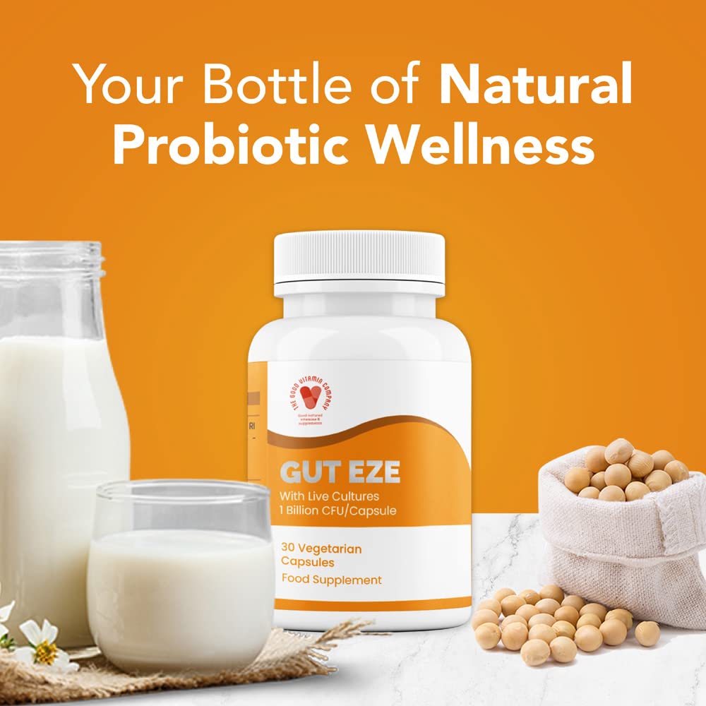Gut Eze: 30 Capsules - Vegetarian Gut Health Microbiome Based Probiotic Dietary Supplement by Good Vitamin Company