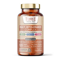 Time Health Digestive Enzymes - Comprehensive Food Intolerance Complex - Targets Multiple Intolerances Including Gluten, Lactose & Casein - UK Made - Zero Additives - 120 Capsules