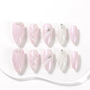 Sun&Beam Nails Handmade Press-on Medium Long Amlond Pink White 3D Rhinestone Sweet Design Fashion False Nail Tips 10 Pcs Set (#011 M)