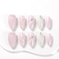 Sun&Beam Nails Handmade Press-on Medium Long Amlond Pink White 3D Rhinestone Sweet Design Fashion False Nail Tips 10 Pcs Set (#011 M)