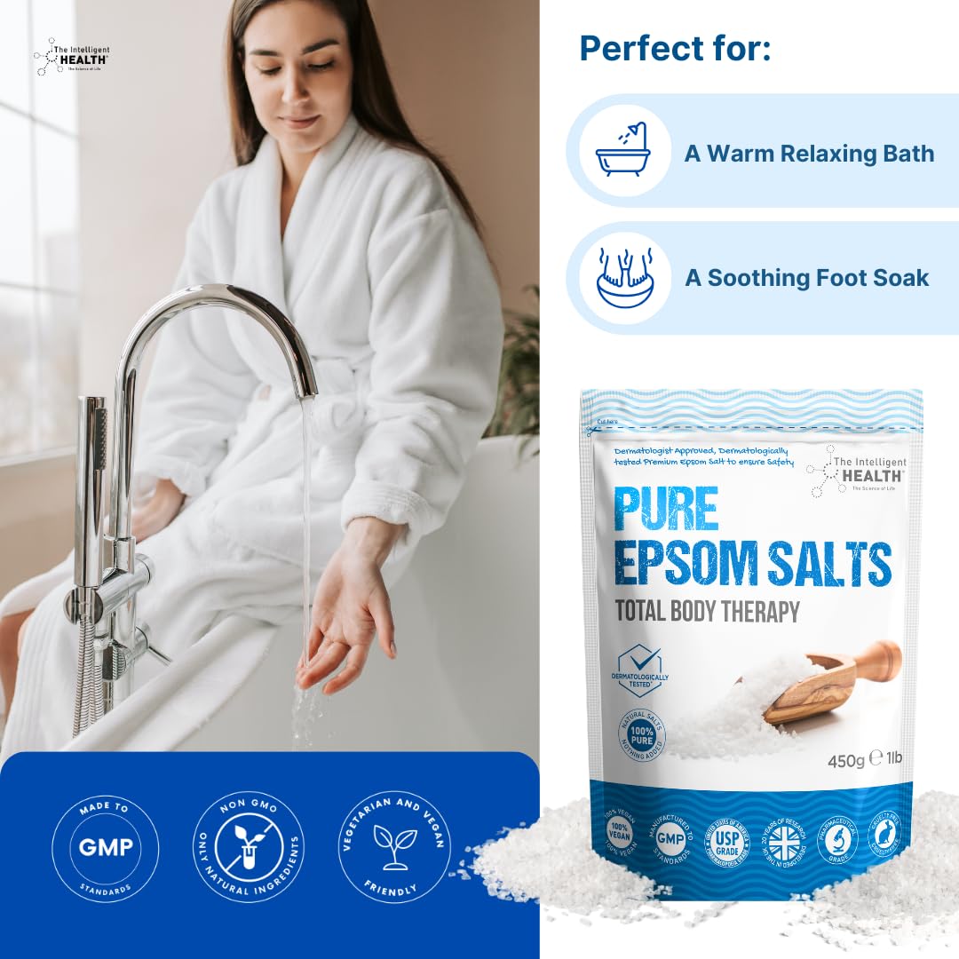 The Intelligent Health Magnesium Sulphate Bath Salts Soak, Muscle Magnesium Epsom Salts for Bathing and Foot Soaking for Women & Men - 450g Resealable Pouch