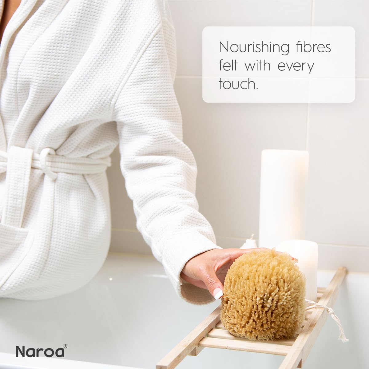 Naroa NAROA Natural Exfoliating Loofah Sea Sponges for Bath & Shower | Scrunchie Body Puff Scrubber | Sustainable Eco Gift for Adults (Medium)
